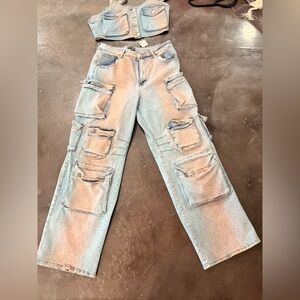 Light Wash 2pc Denim Cargo Set
